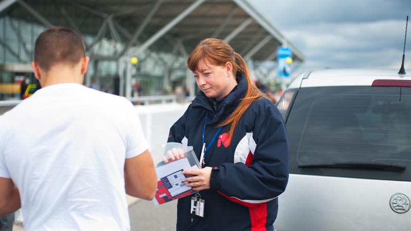 Driver meeting customer at terminal